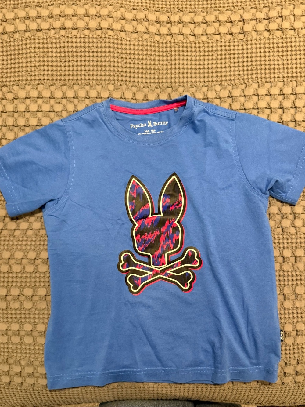 Psycho Bunny Blue Tee with Multicolor Logo